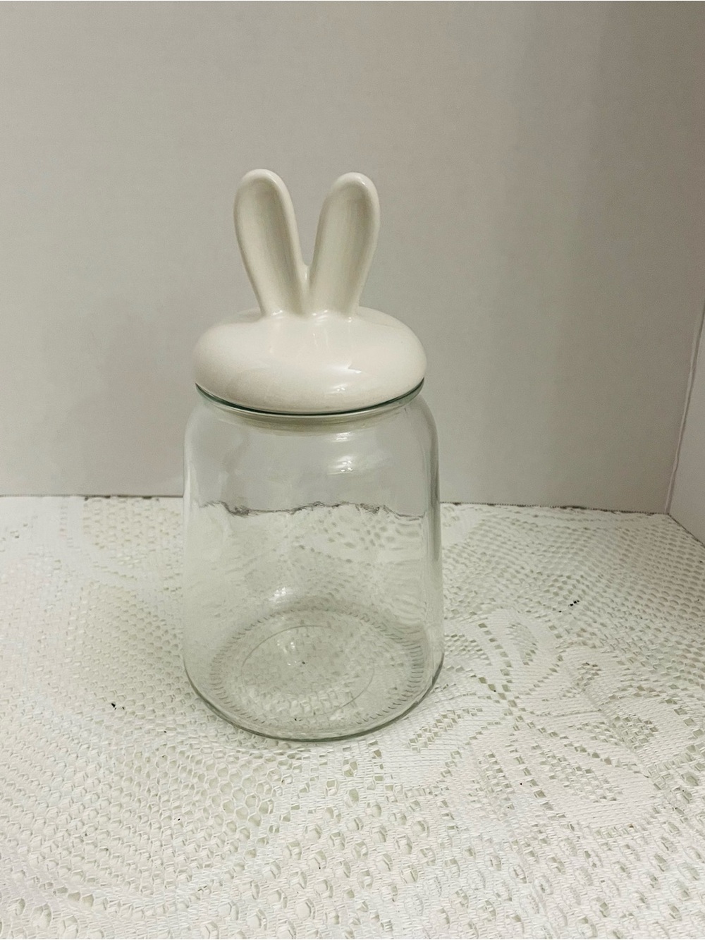 Ceramic Bunny Lid Glass Storage Jar - White